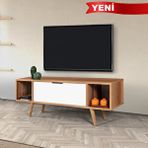 Evmo 3326 Mesir 130 Cm ( Ahşap Ayakli , Metal Kulplu ) Tv Ünitesi , Söğüt - Beyaz , Tv Sehpası , Salon