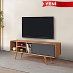 Evmo 3331 Ela 130 Cm ( Ahşap Ayakli ) Tv Ünitesi , Söğüt - Antrasit , Tv Sehpası , Salon , Oturma Odası