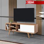 Evmo 3333 Ela 130 Cm ( Ahşap Ayakli ) Tv Ünitesi , Söğüt - Beyaz , Tv Sehpası , Salon , Oturma Odası