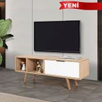Evmo 3340 Venüs 130 Cm ( Ahşap Ayakli , Metal Kulplu ) Tv Ünitesi , Safir - Beyaz , Tv Sehpası , Salon Çok Renkli
