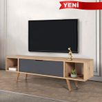 Evmo 3624 Mesir 160 Cm ( Ahşap Ayakli , Metal Kulplu ) Tv Ünitesi , Safir - Antrasit , Salon , Tv Sehpası Çok Renkli