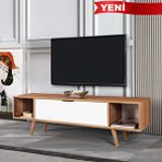 Evmo 3626 Mesir 160 Cm ( Ahşap Ayakli , Metal Kulplu ) Tv Ünitesi , Söğüt - Beyaz , Salon , Oturma Odası