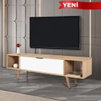 Evmo 3628 Mesir 160 Cm ( Ahşap Ayakli , Metal Kulplu ) Tv Ünitesi , Safir - Beyaz , Tv Sehpası , Salon Çok Renkli