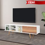Evmo 3630 Ela 160 Cm ( Ahşap Ayakli ) Tv Ünitesi , Beyaz - Söğüt , Tv Sehpası , Salon , Oturma Odası
