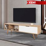 Evmo 3640 Venüs 160 Cm ( Ahşap Ayakli , Metal Kulplu ) Tv Ünitesi , Safir - Beyaz , Tv Sehpası , Salon Çok Renkli