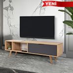 Evmo 3641 Venüs 160 Cm ( Ahşap Ayakli , Metal Kulplu ) Tv Ünitesi , Safir - Antrasit , Tv Sehpası , Salon Çok Renkli