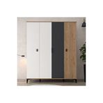 Evmo 6402 Neva 4 Kapılı 200 Cm Gizli Çekmeceli Gardırop , Elbise Dolabı , Genç Odası Antrasit - Beyaz