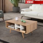 EVMO Home 2020 Sina Orta Sehpa ( Ahşap Ayaklı ) , Sepet - Beyaz