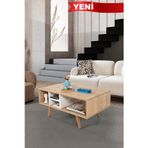 Evmo Home 2023 Sina Orta Sehpa ( AHŞAP AYAKLI ) , Safir - Beyaz , Salon , Orta Odası , Ofis