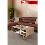 Evmo Home 2035 Venüs ( AHŞAP AYAKLI ) Orta Sehpa , Sepet - Beyaz , Salon , Ofis , Oturma Odası