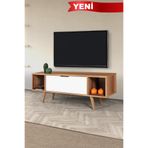 Evmo Home 3326 Mesir 130 Cm ( AHŞAP AYAKLI , METAL KULPLU ) TV Ünitesi , Söğüt - Beyaz , Tv Sehpası , Salon