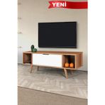 Evmo Home 3326 Mesir 130 Cm ( AHŞAP AYAKLI , METAL KULPLU ) TV Ünitesi , Söğüt - Beyaz , Tv Sehpası , Salon