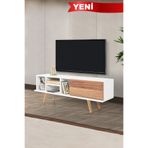 Evmo Home 3330 Ela TV Ünitesi 130 Cm ( AHŞAP AYAKLI ) , Beyaz - Söğüt , Tv Sehpası , Salon , Oturma Odası