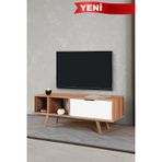 Evmo Home 3344 Venüs 130 Cm ( AHŞAP AYAKLI , METAL KULPLU ) TV Ünitesi , Söğüt - Beyaz , TV Sehpası , Salon