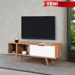 EVMO Home 3344 Venüs Tv Ünitesi 130 cm ( Ahşap Ayaklı , Metal Kulplu ) Söğüt - Beyaz - Kahverengi - Beyaz