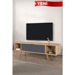 Evmo Home 3624 Mesir 160 Cm ( AHŞAP AYAKLI , METAL KULPLU ) TV Ünitesi , Safir - Antrasit , Salon , Tv Sehpası