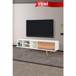 Evmo Home 3630 Ela TV Ünitesi 160 Cm ( AHŞAP AYAKLI ) , Beyaz - Söğüt , Tv Sehpası , Salon , Oturma Odası
