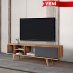 EVMO Home 3631 Ela Tv Ünitesi 160 cm ( Ahşap Ayaklı ) , Söğüt - Antrasit - Kahve - Antrasit