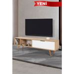 Evmo Home 3640 Venüs 160 Cm ( AHŞAP AYAKLI , METAL KULPLU ) TV Ünitesi , Safir - Beyaz , Tv Sehpası , Salon