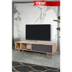 Evmo Home 3641 Venüs 160 Cm ( AHŞAP AYAKLI , METAL KULPLU ) TV Ünitesi , Safir - Antrasit , Tv Sehpası , Salon