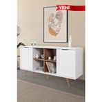 Evmo Home 4618 Sina 160 Cm ( AHŞAP AYAKLI , METAL KULPLU ) Konsol , Beyaz - Söğüt , Salon , Oturma Odası