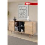 Evmo Home 4619 Sina 160 Cm ( AHŞAP AYAKLI , METAL KULPLU ) Konsol ,Safir - Antrasit , Salon , Oturma Odası