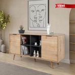 EVMO Home 4619 Sina Konsol 160 cm ( Ahşap Ayaklı , Metal Kulpu ) Safir - Antrasit - 160*44*82 - Safirmeşe - Antrasit