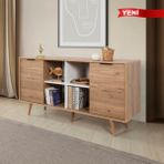 EVMO Home 4621 Sina Konsol 160 cm ( Ahşap Ayaklı , Metal Kulplu ) Sepet - Beyaz - 160*44*82 - Sepet Ceviz - Beyaz