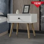 EVMO Home 5101 Vita ( Ahşap Ayaklı ) Komodin Yatak Odası Bebek Odası Salon Beyaz