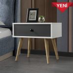 EVMO Home 5102 Vita ( Ahşap Ayaklı ) Komodin Yatak Odası Bebek Odası Salon Beyaz -Antrasit - Beyaz - Antrasit