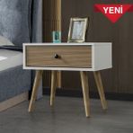 EVMO Home 5103 Vita ( Ahşap Ayaklı ) Komodin Yatak Odası Bebek Odası Salon Beyaz - Yunus - Beyaz - Kahverengi