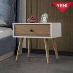 EVMO Home 5104 Vita ( Ahşap Ayaklı ) Komodin Yatak Odası Bebek Odası Salon Beyaz - Söğüt - Beyaz - Kahverengi