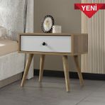 EVMO Home 5107 Vita ( Ahşap Ayaklı ) Komodin Yatak Odası Bebek Odası Salon Söğüt - Beyaz - Kahverengi - Beyaz