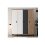 Evmo Home 6402 Neva 4 Kapılı 200 Cm Gizli Çekmeceli Gardırop , Elbise Dolabı , Genç Odası Antrasit - Beyaz