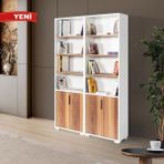 EVMO Home 8201 Kitaplık , 4 Kapaklı , 12 Bölmeli , 10 Raflı (Metal Kulplu), Söğüt - Beyaz - Kahverengi - Beyaz
