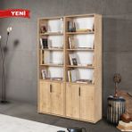 EVMO Home 8202 Evm Kitaplık , 4 Kapaklı , 12 Bölmeli , 10 Raflı , Safir - Safir Meşe