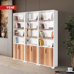 EVMO Home 8301 Kitaplık , 6 Kapaklı , 8 Bölmeli , 15 Raflı (Metal Kulplu) , Söğüt - Beyaz - Kahverengi - Beyaz