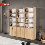EVMO Home 8302 Evm Kitaplık , 6 Kapaklı , 18 Bölmeli , 15 Raflı , Safir - Safir Meşe