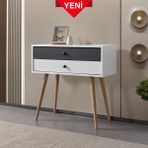 EVMO Home Vita 5202 ( AHŞAP AYAKLI ) , Şifonyer , 2 Çekmeceli , Dresuar , Antre , Beyaz Antrasit - Antrasit - Beyaz