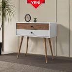 EVMO Home Vita 5204 ( AHŞAP AYAKLI ) Şifonyer , 2 Çekmeceli , Dresuar , Antre , Salon , Beyaz - Söğüt - Ahşap - Beyaz