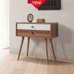 EVMO Home Vita 5207 ( AHŞAP AYAKLI ) Şifonyer , 2 Çekmeceli , Dresuar , Antre , Salon , Söğüt - Beyaz - Kahverengi