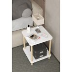 Evnalia 35X35 cm Kare Iki Katlı Ahşap Komodin Çok Amaçlı Sehpa Yatak Odası Baza Yanı Ayak Yükseklik 45 cm - Beyaz