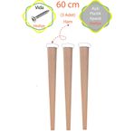 Evnalia Ham 3 Adet Lüks 60 Cm Konik Ahşap Masa Ayağı Çap: 4,2 Cm Hobi Dıy (VİDA VE APARATLARIYLA BİRLİKTE)