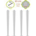 Evnalia Ham 4 Adet Lüks 65 cm Konik Ahşap Masa Ayağı Çap: 4,2 cm Hobi Dıy (Vida ve Aparatlarıyla Birlikte) - Beyaz