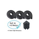 Evokids Ekstra Kalın Köşe Kenar Koruyucu (6 Metre Kenar + 4 Adet Köşe) Siyah Kauçuk Kenar Koruyucu