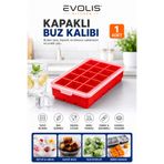 evolis kitchen 1 Adet 15 Bölmeli Silikon Kapaklı Buz Kalıbı-Et Suyu Saklama Kalıbı-Kokteyl Sunum Kalıbı-Çikolata Kalıbı