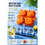 evolis kitchen 1 Adet 4 Bölmeli Figürlü Silikon Muffin Kek Buz Kalıbı Kedi Tavşan Panda Modeli Büyük Boy TURUNCU