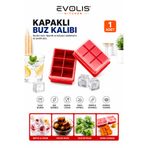 evolis kitchen 1 Adet 6 Bölmeli Büyük Boy Kapaklı Silikon Buz Kalıbı Silikon Kare Buzluk Kokteyl Sunum Buz Kalıbı Et Suyu Saklama Kalıbı