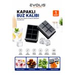 evolis kitchen 1 Adet 6 Bölmeli Büyük Boy Silikon Kapaklı Buz Kalıbı-Silikon Buzluk Kokteyl Sunum Buz Kalılıbı Et Suyu Saklama Kalıbı