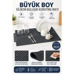 evolis kitchen 1 Adet Antrasit Bulaşık Matı Büyük Boy 44 X 33 Cm Silikon Bulaşık Kurutma Matı Bulaşıklık Bulaşık Altlığı